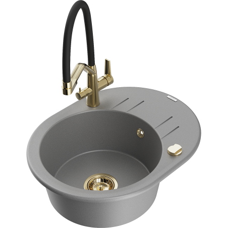 Mexen Kevin granit sink 1-bowl with Duo kitchen faucet, gray - 6517-71-671701-57-G