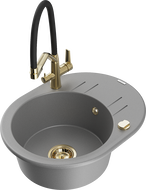 Mexen Kevin 1-compartment granite sink with a kitchen mixer tap Duo, grey - 6517-71-671701-57-G