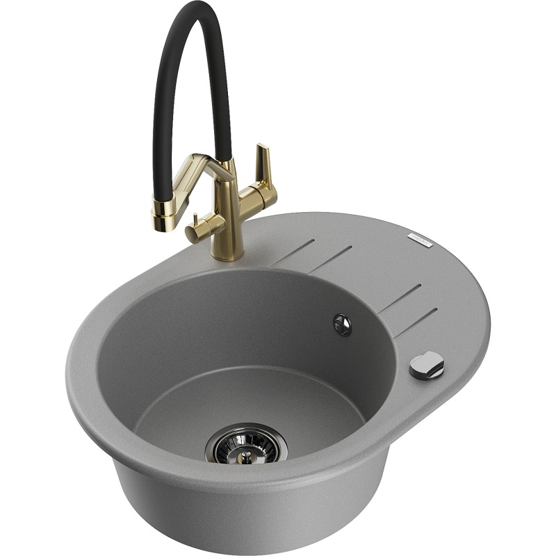 Mexen Kevin 1-bowl granite kitchen sink with Duo kitchen faucet, gray - 6517-71-671701-57-B