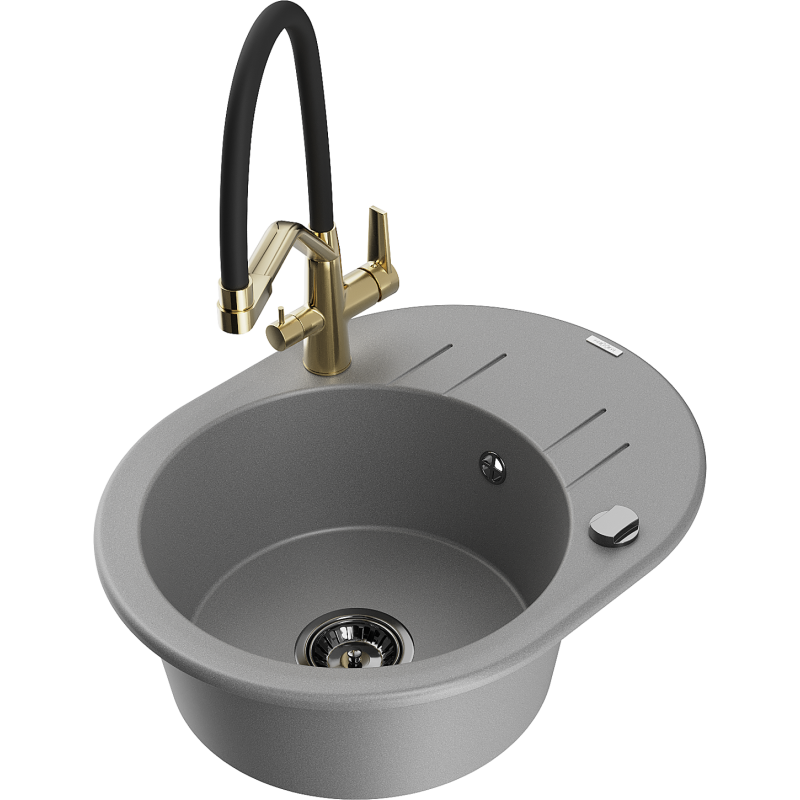 Mexen Kevin 1-bowl granite sink with Duo kitchen tap, grey - 6517-71-671701-57-B