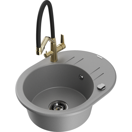Mexen Kevin 1-bowl granite sink with Duo kitchen tap, grey - 6517-71-671701-57-B