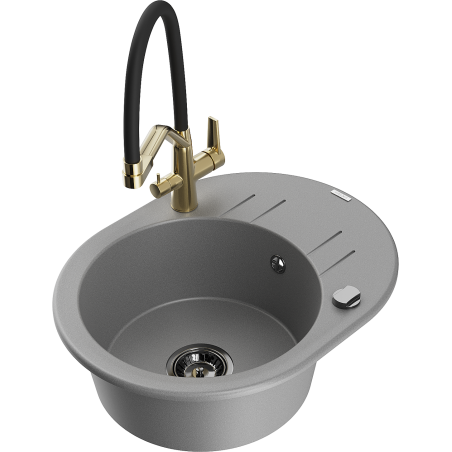 Mexen Kevin granite kitchen sink single bowl with Duo faucet, gray - 6517-71-671701-57-B