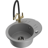 Mexen Kevin granite kitchen sink single bowl with Duo faucet, gray - 6517-71-671701-57-B