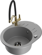 Mexen Kevin 1-bowl granite kitchen sink with Duo kitchen faucet, gray - 6517-71-671701-57-B