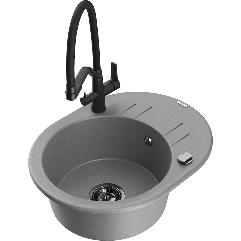 Mexen Kevin 1-compartment granite sink with a kitchen mixer tap Duo, grey - 6517-71-671701-70-B