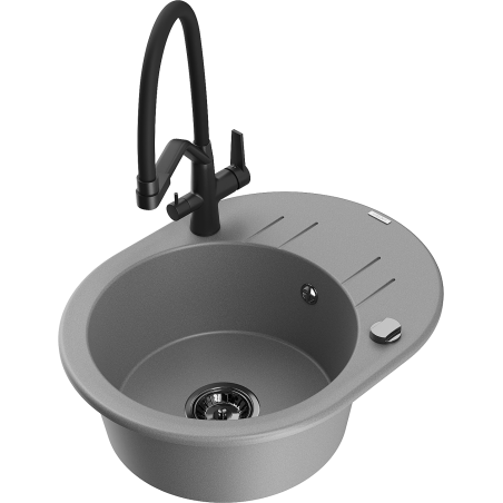Mexen Kevin 1-compartment granite sink with a kitchen mixer tap Duo, grey - 6517-71-671701-70-B