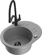 Mexen Kevin 1-bowl granite sink with Duo kitchen tap, grey - 6517-71-671701-70-B