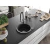 Mexen Kevin granite single-bowl kitchen sink with Duo faucet, black/silver metallic - 6517-73-671701-07