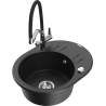 Mexen Kevin 1-bowl granite sink with Duo kitchen faucet, black/silver metallic - 6517-73-671701-07