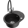 Mexen Kevin granite single-bowl kitchen sink with Duo faucet, black/silver metallic - 6517-73-671701-07
