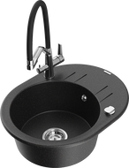 Mexen Kevin granite single-bowl kitchen sink with Duo faucet, black/silver metallic - 6517-73-671701-07