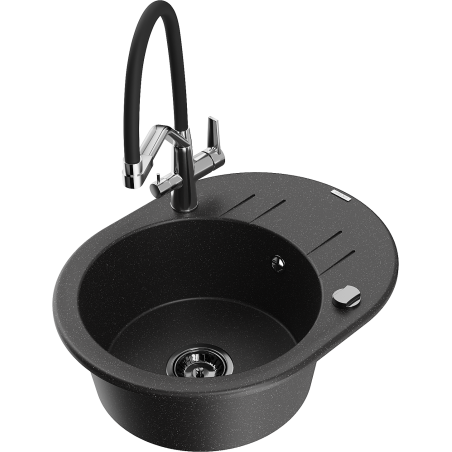 Mexen Kevin 1-bowl granite sink with Duo kitchen tap, black/silver metallic - 6517-73-671701-07-B