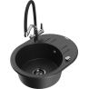 Mexen Kevin single-bowl granite sink with Duo kitchen faucet, black/silver metallic - 6517-73-671701-07-B