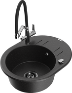 Mexen Kevin single-bowl granite sink with Duo kitchen faucet, black/silver metallic - 6517-73-671701-07-B