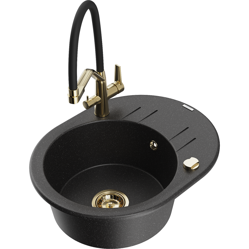 Mexen Kevin 1-bowl Granite Sink with Duo Kitchen Faucet, Black/Silver Metallic - 6517-73-671701-57-G
