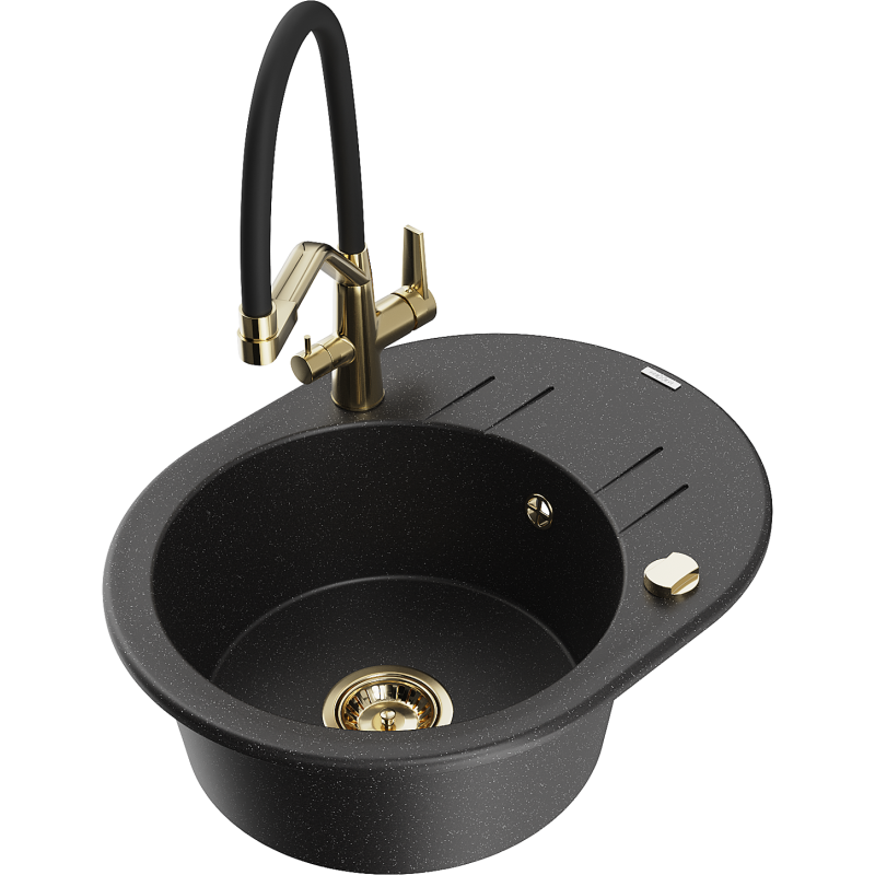 Mexen Kevin 1-compartment granite sink with a kitchen mixer tap Duo, Black/ silver metallic - 6517-73-671701-57-G