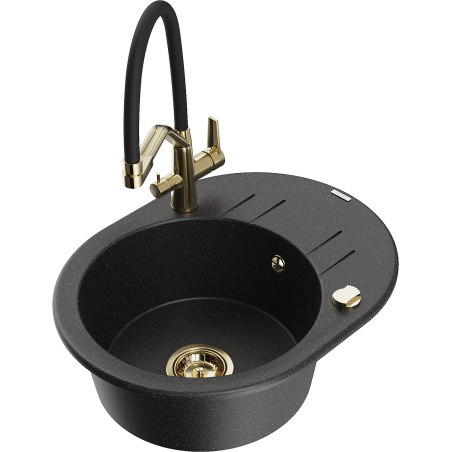 Mexen Kevin 1-bowl Granite Sink with Duo Kitchen Faucet, Black/Silver Metallic - 6517-73-671701-57-G