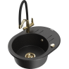 Mexen Kevin 1-bowl granite kitchen sink with Duo kitchen faucet, black/silver metallic - 6517-73-671701-57-G