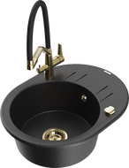 Mexen Kevin 1-bowl granite kitchen sink with Duo kitchen faucet, black/silver metallic - 6517-73-671701-57-G