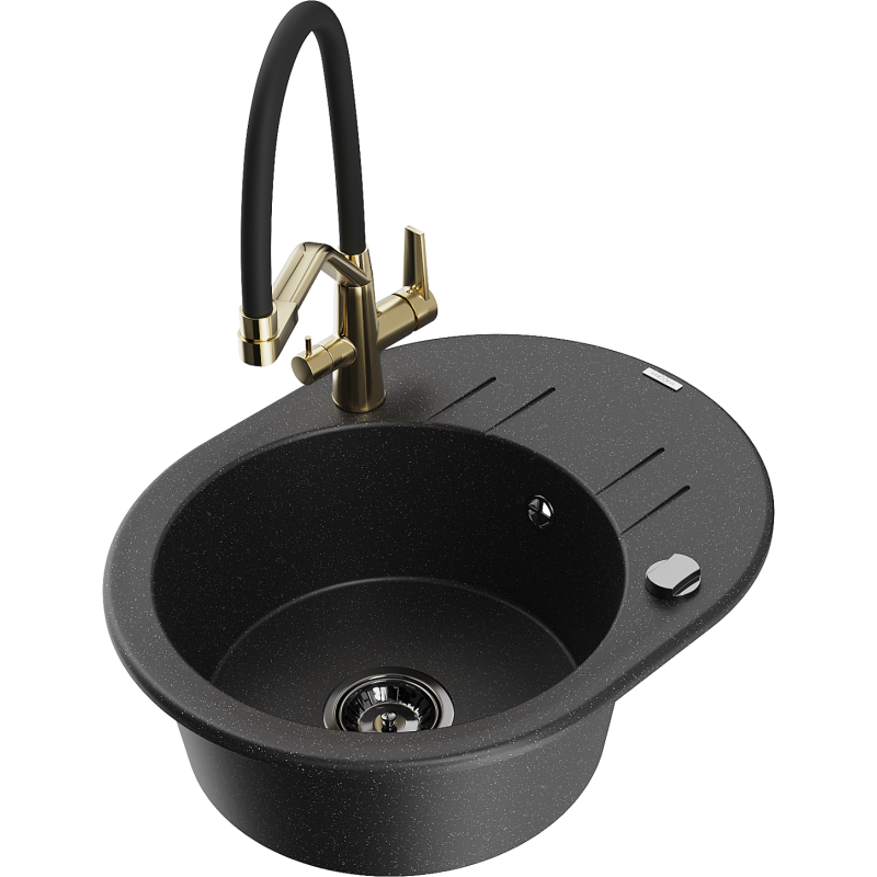 Mexen Kevin 1-compartment granite sink with a kitchen mixer tap Duo, Black/ silver metallic - 6517-73-671701-57-B