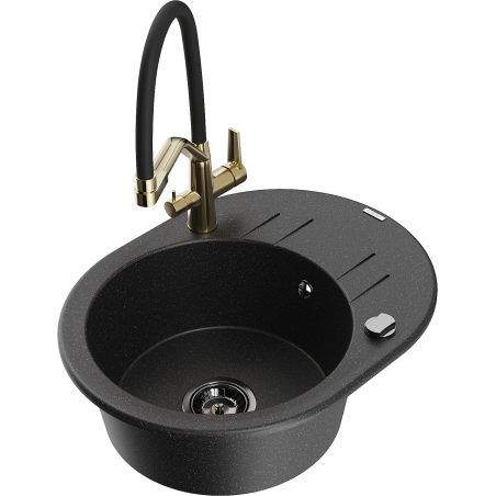 Mexen Kevin 1-bowl granite sink with Duo kitchen tap, black/silver metallic - 6517-73-671701-57-B
