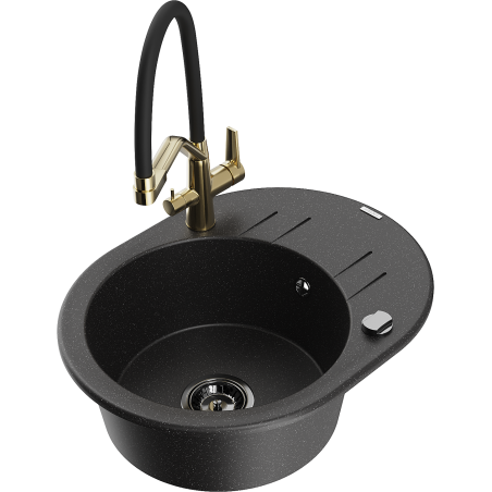 Mexen Kevin 1-compartment granite sink with a kitchen mixer tap Duo, Black/ silver metallic - 6517-73-671701-57-B