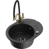 Mexen Kevin 1-bowl granite sink with Duo kitchen tap, black/silver metallic - 6517-73-671701-57-B
