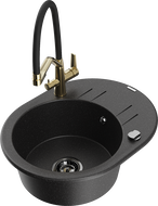 Mexen Kevin 1-compartment granite sink with a kitchen mixer tap Duo, Black/ silver metallic - 6517-73-671701-57-B