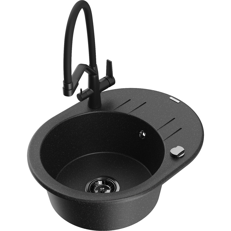 Mexen Kevin 1-bowl granite sink with Duo kitchen faucet, black/silver metallic - 6517-73-671701-70-B