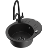 Mexen Kevin 1-bowl granite sink with Duo kitchen faucet, black/silver metallic - 6517-73-671701-70-B