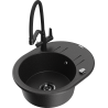 Mexen Kevin granite kitchen sink 1-bowl with Duo kitchen faucet, black/silver metallic - 6517-73-671701-70-B