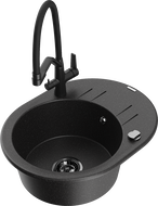 Mexen Kevin 1-bowl granite sink with Duo kitchen faucet, black/silver metallic - 6517-73-671701-70-B