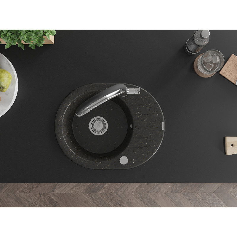 Mexen Kevin 1-bowl granite sink with Duo kitchen tap, black/gold metallic - 6517-75-671701-07