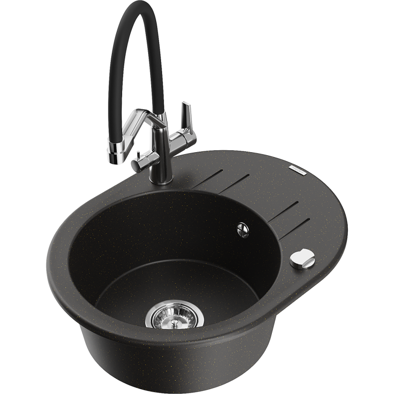 Mexen Kevin 1-bowl granite sink with Duo kitchen tap, black/gold metallic - 6517-75-671701-07