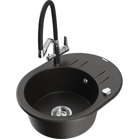 Mexen Kevin 1-compartment granite sink with a kitchen mixer tap Duo, Black/ gold metallic - 6517-75-671701-07