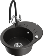 Mexen Kevin 1-compartment granite sink with a kitchen mixer tap Duo, Black/ gold metallic - 6517-75-671701-07