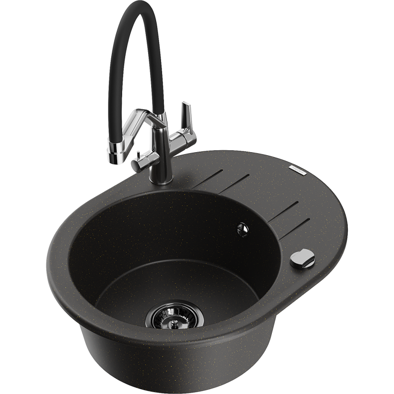 Mexen Kevin 1-compartment granite sink with a kitchen mixer tap Duo, Black/ gold metallic - 6517-75-671701-07-B
