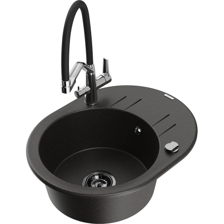 Mexen Kevin granite kitchen sink 1-bowl with Duo kitchen tap, black/gold metallic - 6517-75-671701-07-B