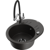 Mexen Kevin granite kitchen sink 1-bowl with kitchen faucet Duo, black/gold metallic - 6517-75-671701-07-B