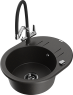 Mexen Kevin 1-bowl granite sink with kitchen faucet Duo, black/gold metallic - 6517-75-671701-07-B