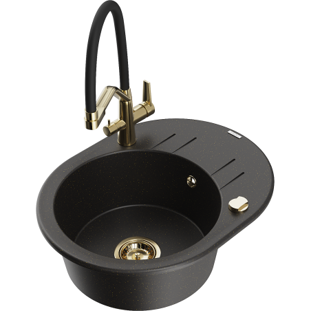 Mexen Kevin 1-bowl granite sink with Duo kitchen tap, black/gold metallic - 6517-75-671701-57-G