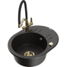 Mexen Kevin granite kitchen sink 1-bowl with Duo kitchen faucet, black/gold metallic - 6517-75-671701-57-G