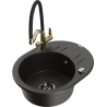 Mexen Kevin 1-bowl granite sink with Duo kitchen faucet, black/gold metallic - 6517-75-671701-57-B