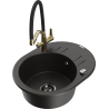 Mexen Kevin Granite Kitchen Sink 1-Bowl with Duo Faucet, Black/Gold Metallic - 6517-75-671701-57-B