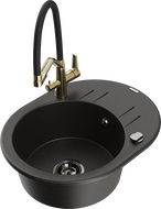 Mexen Kevin granite kitchen sink 1-bowl with Duo tap, black/golden metallic - 6517-75-671701-57-B