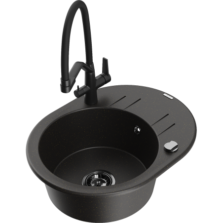 Mexen Kevin 1-bowl granite sink with Duo kitchen faucet, black/gold metallic - 6517-75-671701-70-B