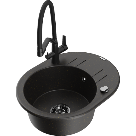 Mexen Kevin 1-compartment granite sink with a kitchen mixer tap Duo, Black/ gold metallic - 6517-75-671701-70-B