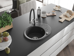 Mexen Kevin 1-Bowl Granite Sink with Duo Kitchen Faucet, Black Speckled - 6517-76-671701-07