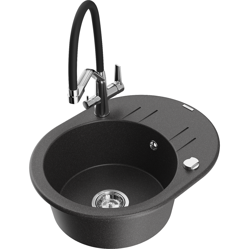 Mexen Kevin 1-bowl granite kitchen sink with Duo tap, black speckled - 6517-76-671701-07