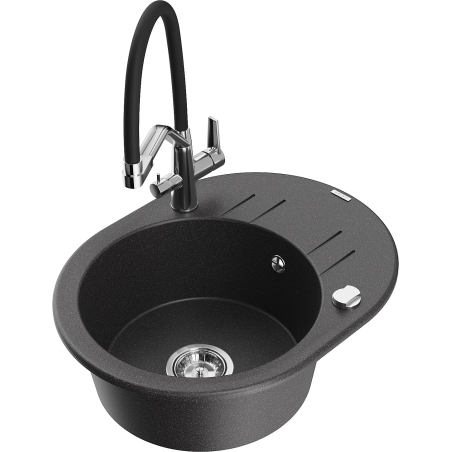 Mexen Kevin 1-compartment granite sink with a kitchen mixer tap Duo, Spotted black - 6517-76-671701-07